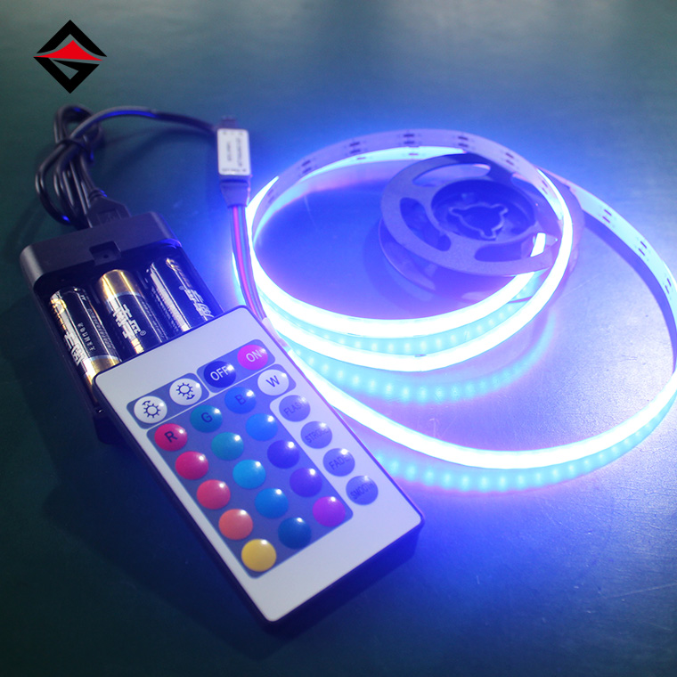 5 V RGB COB LED-szalag USB 24-kulcsú távirányítóval és akkumulátordoboz